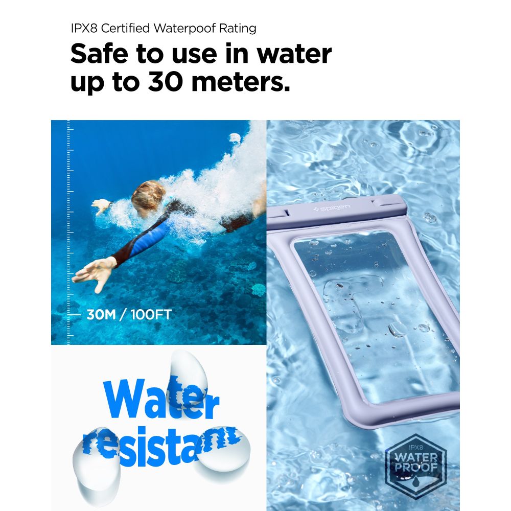 Spigen - Waterproof Case - IPX8, for Phone, max 6.9" - Aqua Blue