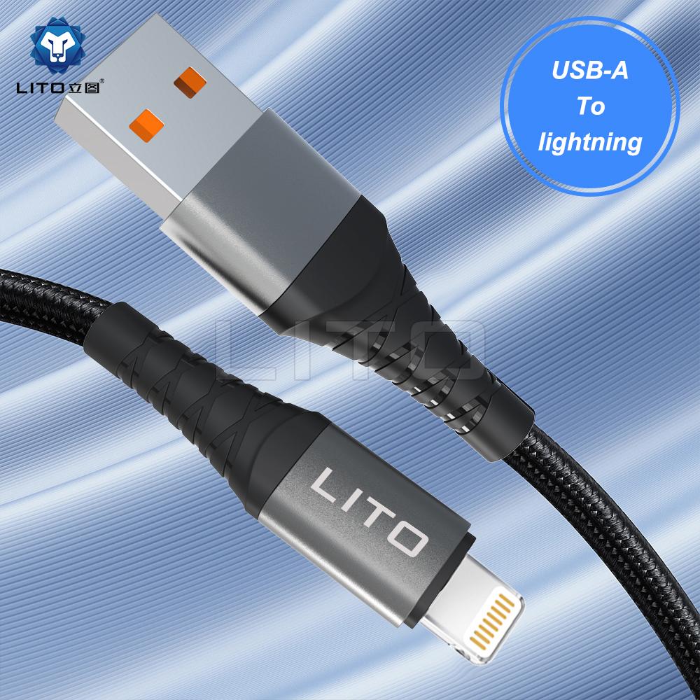 Lito - Data / Charging Cable USB to Lightning 2M Black Braided LD022