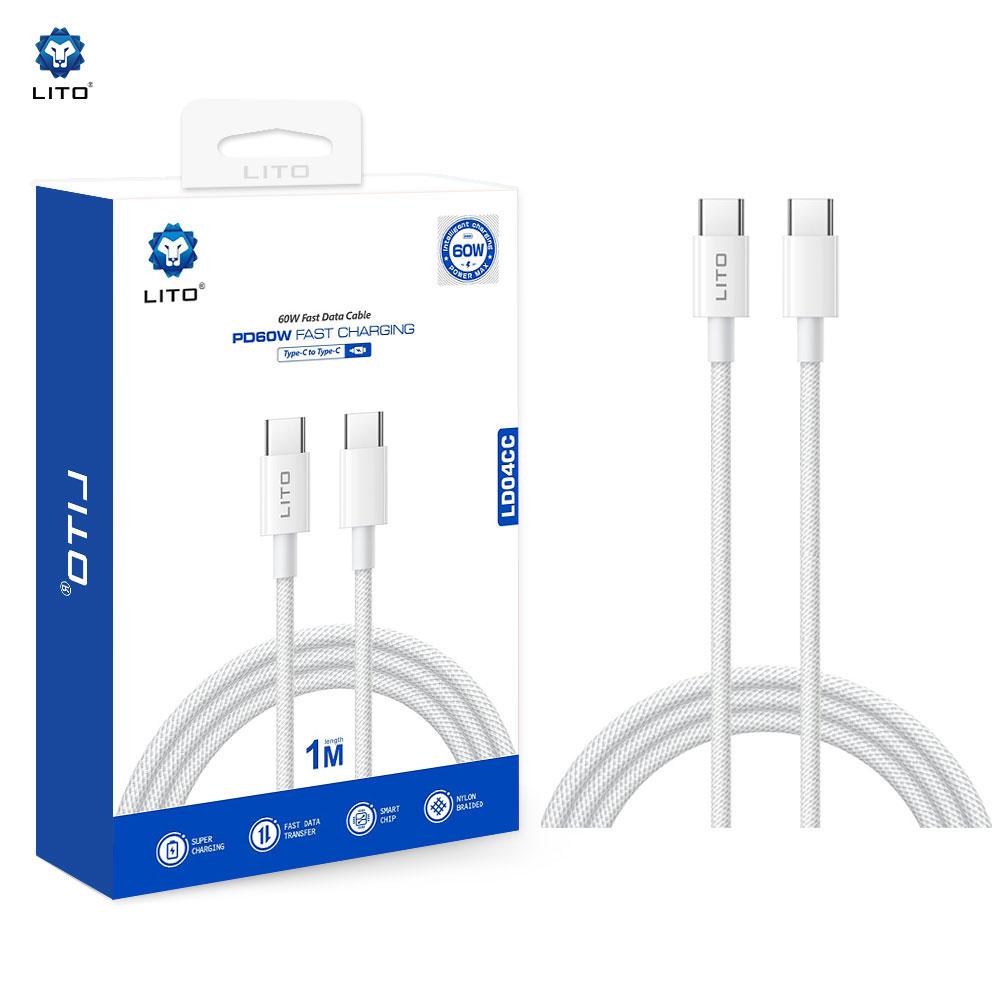 Lito - Data / Charging Cable USB-C to USB-C 60W 1M White Braided LD04
