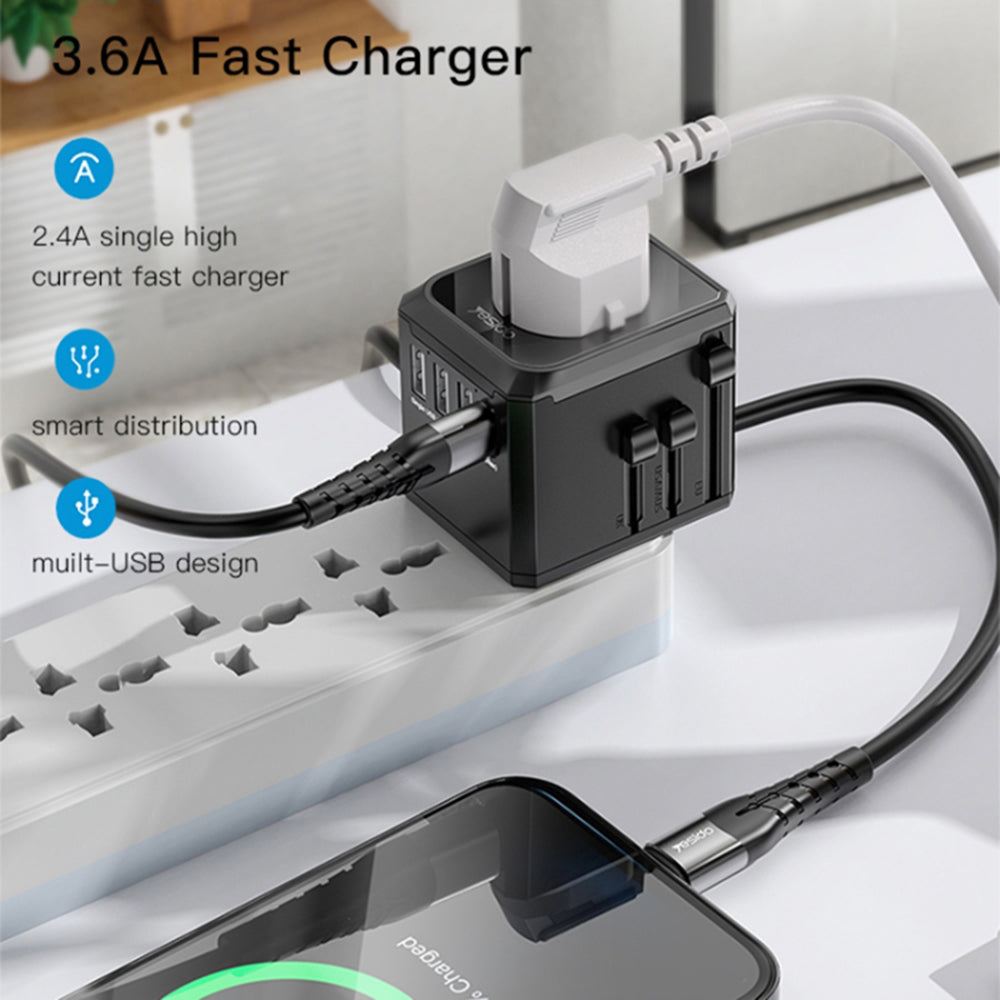 Wall Charger (MC10) - 3x USB, Type-C, EU/UK/US/AUS, 3.6A - Black