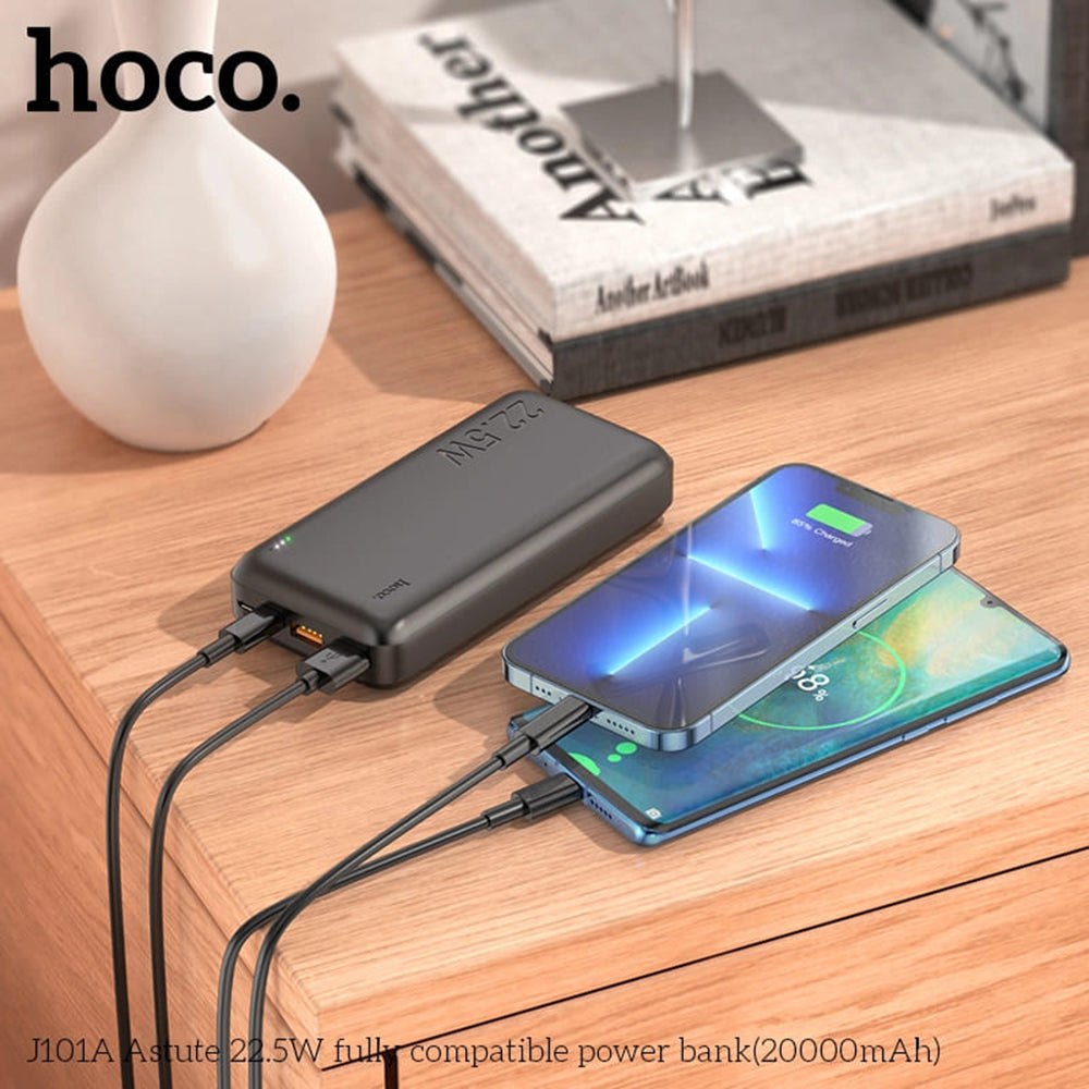 Power Bank Astute (J101A) - LED, 2 x USB, Type-C, 22.5W, 20000mAh - Black