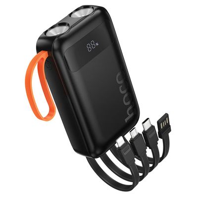 Powerbank Hoco 10000 mAh with built-in cables and double light J151 black