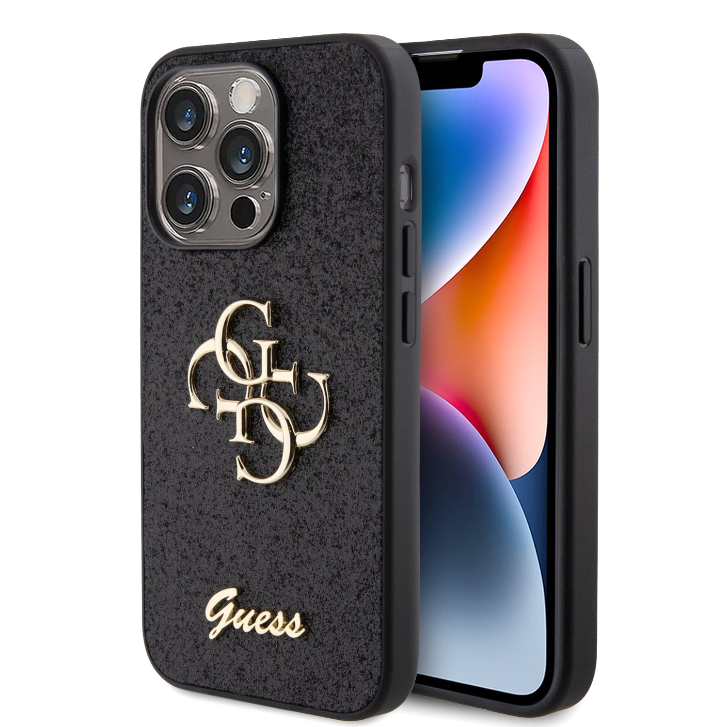 Guess Fixed Glitter 4G Logo Case – iPhone 15 Pro (Black – GUHCP15LHG4SGK)