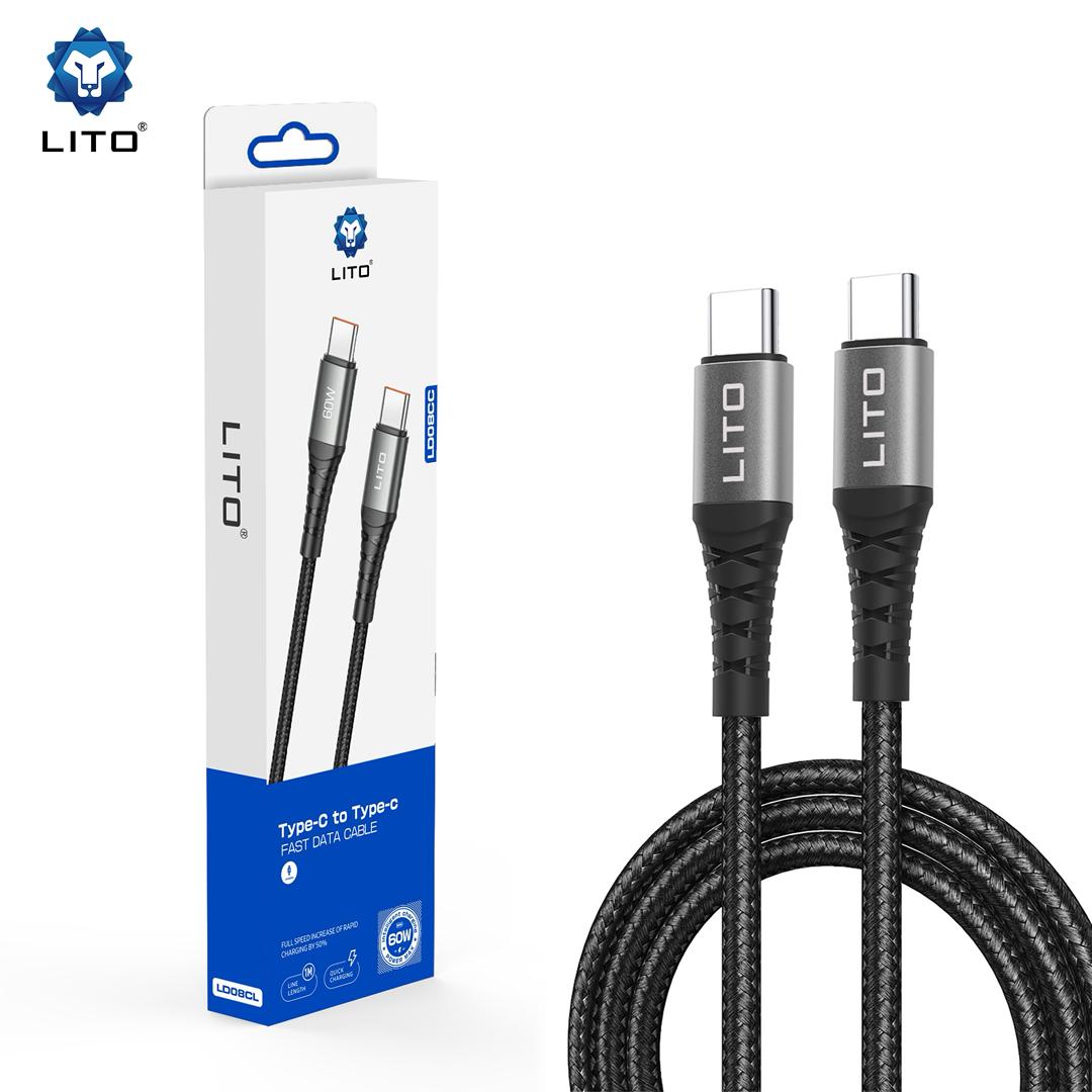 Lito - Data / Charging Cable USB-C to USB-C 60W 1M Black Braided LD08