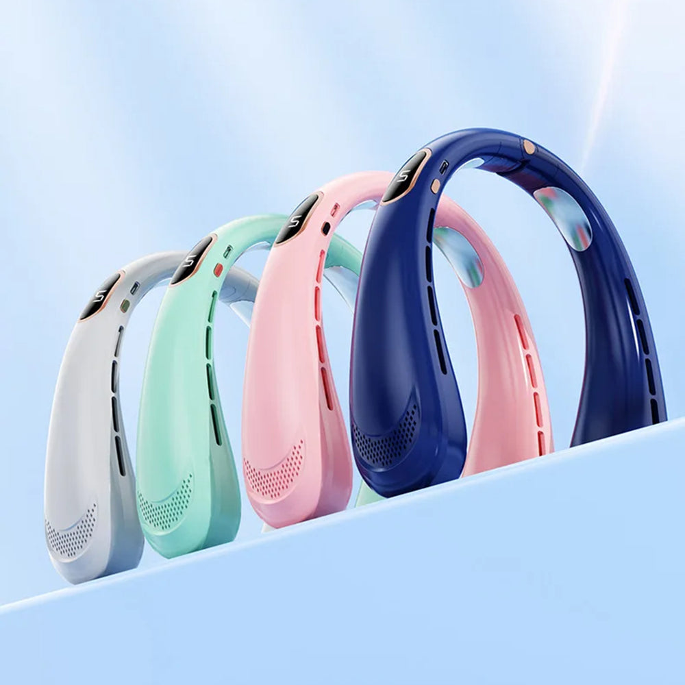 Neck Fan - Portable, USB, Rechargeable, Digital Display - Green