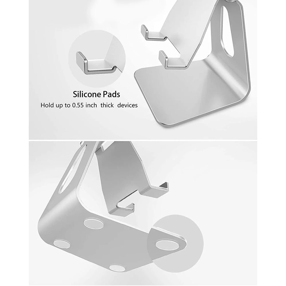Desk Holder - Folding Feature, Phone, Tablet, max 8" - Silver
