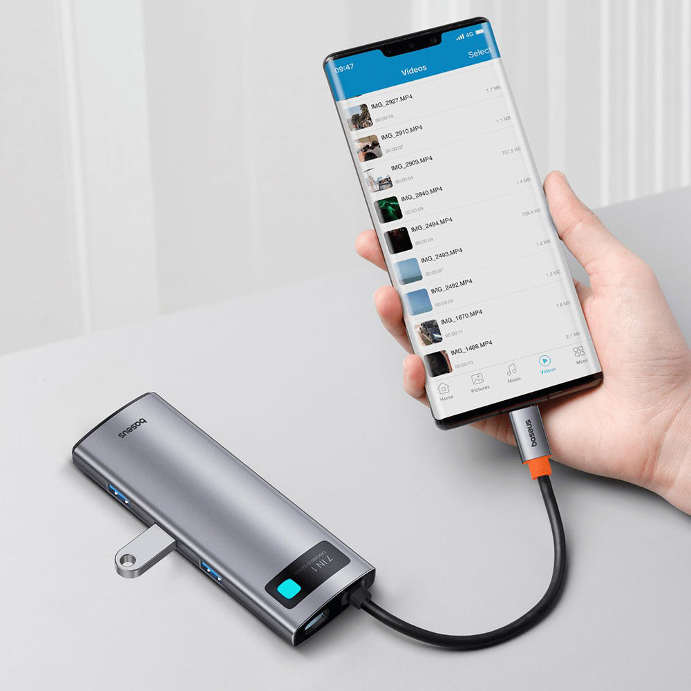 Baseus - Docking - Type-C to HDMI 4K@60Hz, 3 x USB, Type-C, SD, TF - Space Grey