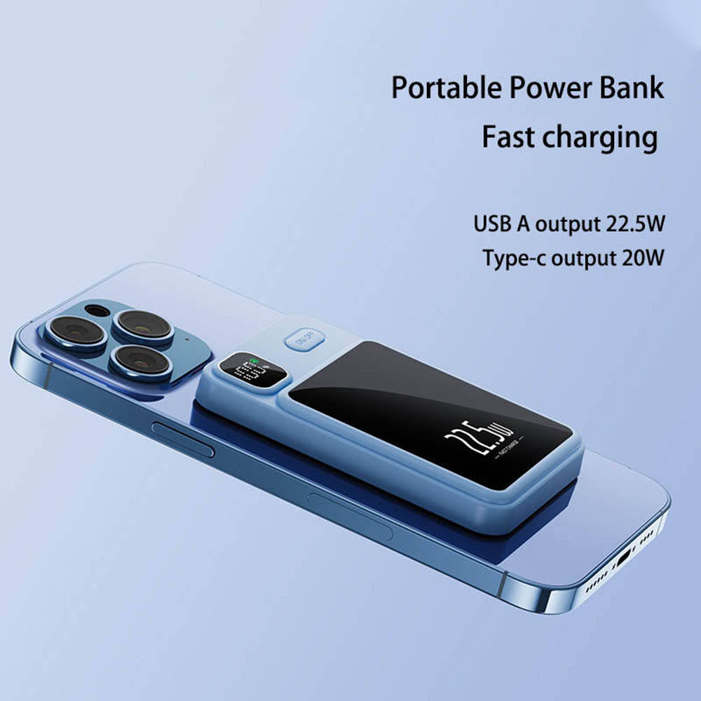 Wireless MagSafe Power Bank - 2x Type-C, USB, 22.5W, 10000mAh - Sky Blue