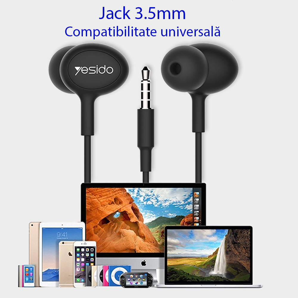 Stereo Earphones (YH13) - 3.5mm, Microphone, 1.2m - Black