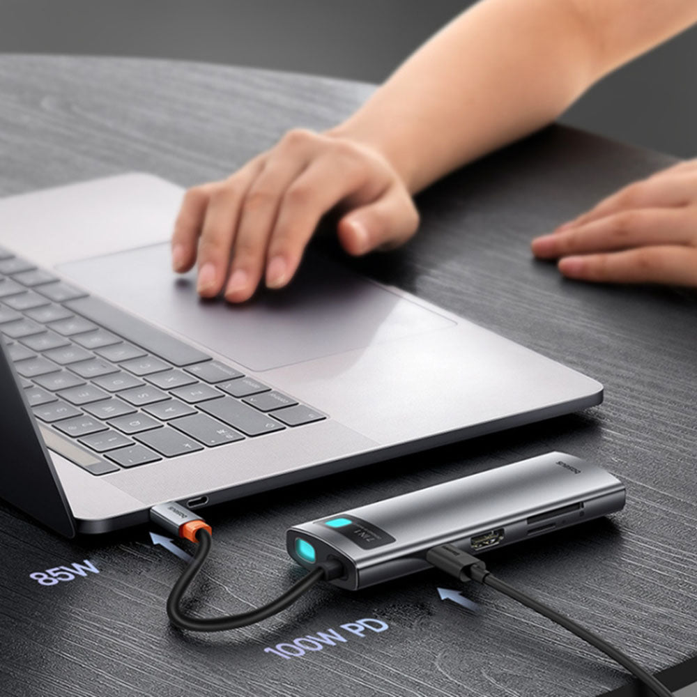 Baseus - Docking - Type-C to HDMI 4K@60Hz, 3 x USB, Type-C, SD, TF - Space Grey