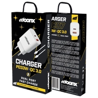 MOONX wall charger MC07 PD 33W 1xUSB-C + 1xUSB QC3.0 + cable USB-C - USB-C White