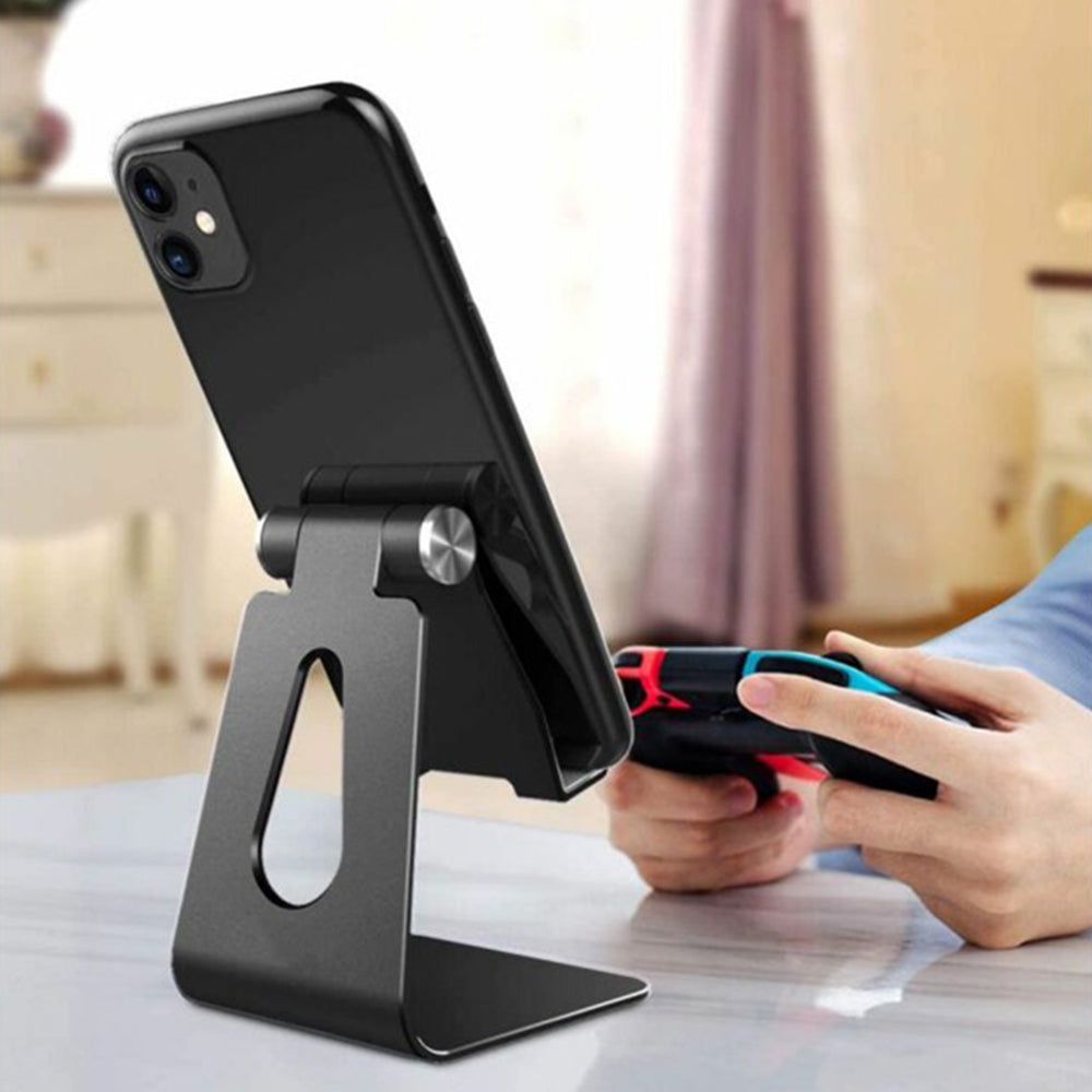Desk Holder - Folding Feature, Phone, Tablet, max 8" - Black