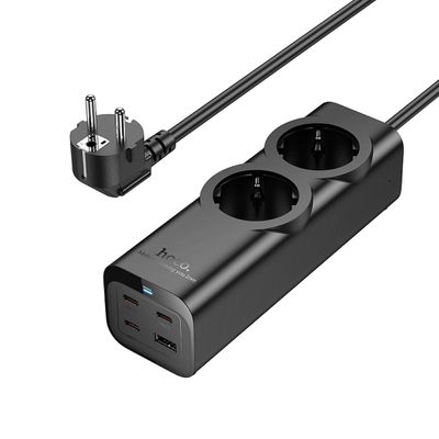 HOCO extension cord 2 socket + USB A + 3 x Type C PD 67W NS10 2 m
black