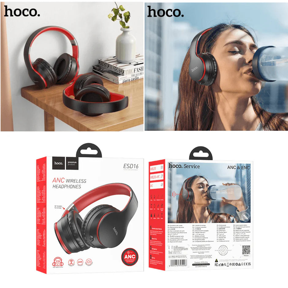 Hoco ESD16 ANC Wireless Headphones-Black/Red