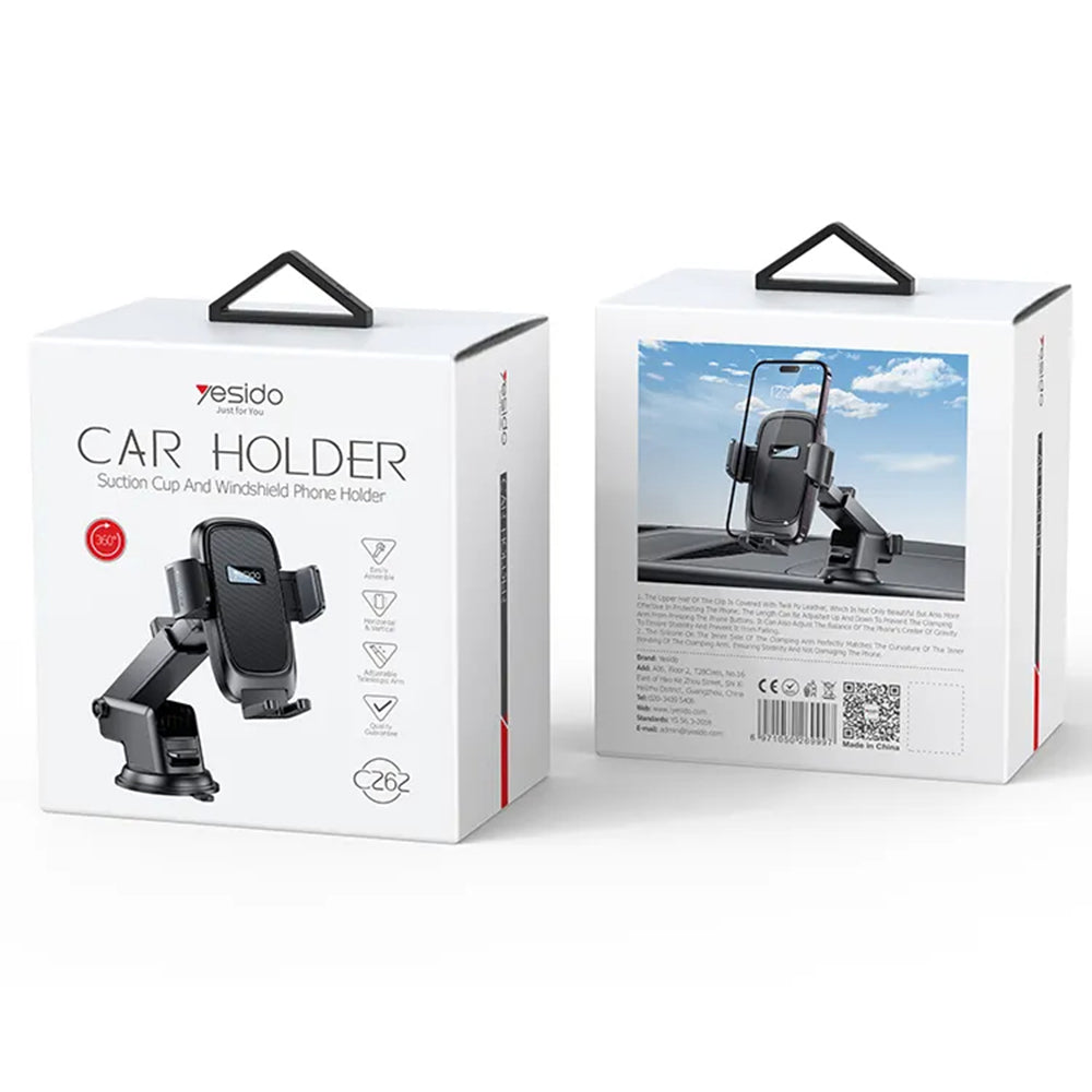 Car Holder (C262) - Gravity Grip, Dashboard/Windshield - Black