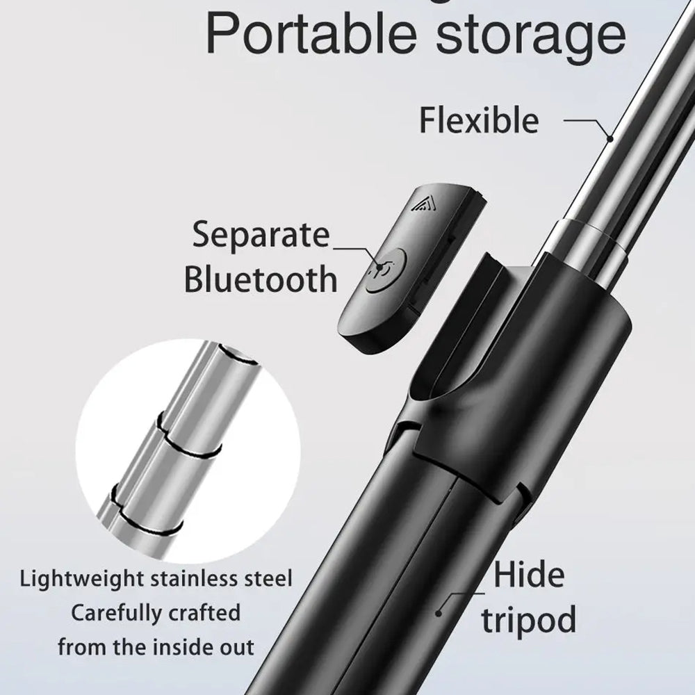 Selfie Stick (S05) - Tripod, Bluetooth Remote, 100cm - Black