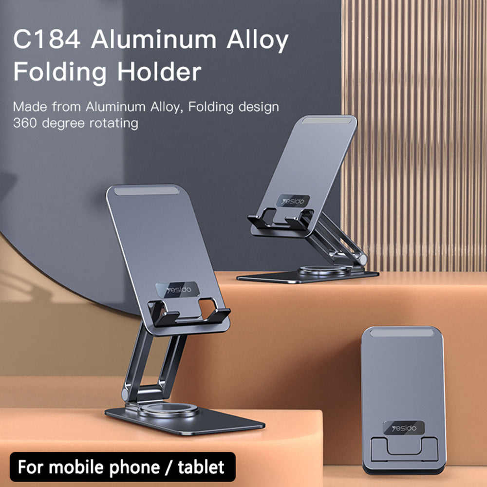 Yesido - Desk Holder - Phone, Tablet, Foldable, Aluminum Alloy - Grey