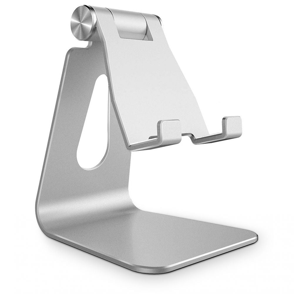 Desk Holder - Folding Feature, Phone, Tablet, max 8" - Silver