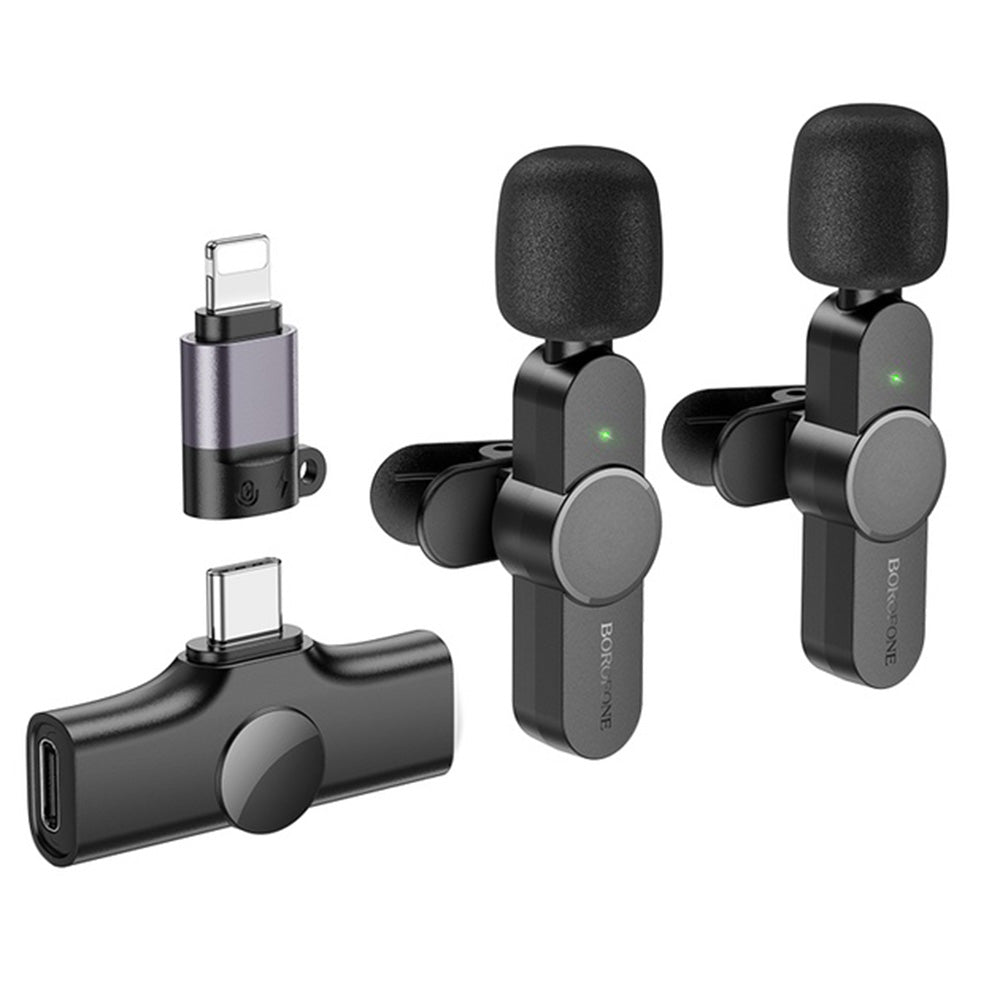 Borofone - (2 pack) Wireless Lavalier Microphones - 2.4Ghz, 70mAh - Black