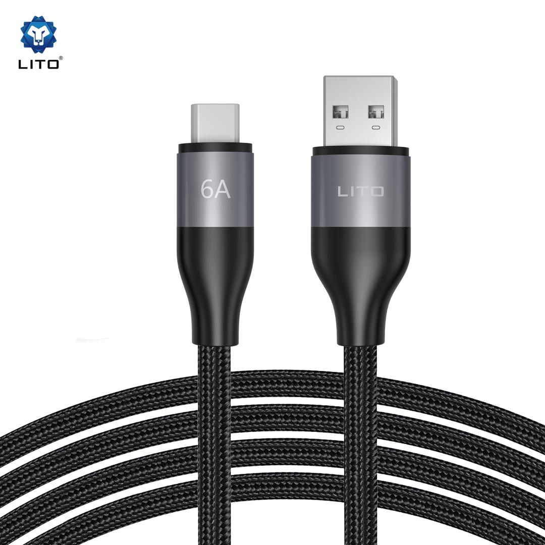 Lito - Data / Charging Cable USB to USB-C 6A (120W) 1M Black Braided LD23