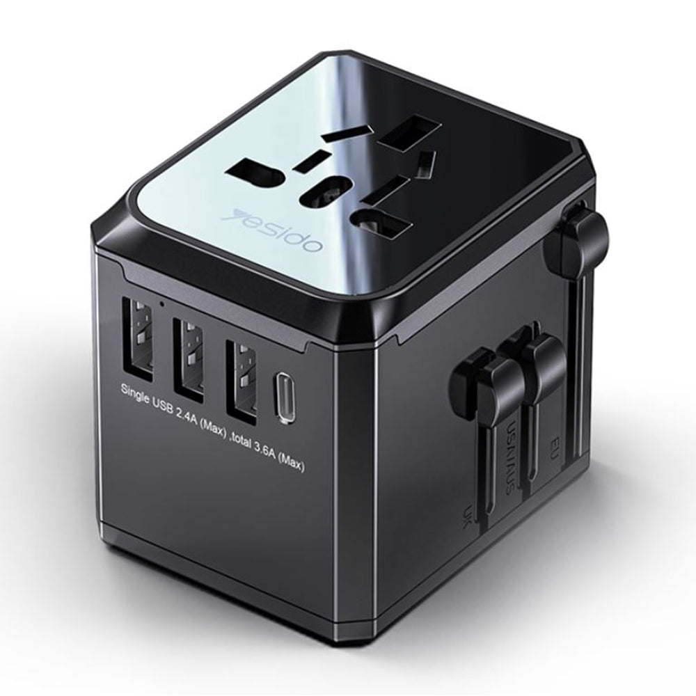 Wall Charger (MC10) - 3x USB, Type-C, EU/UK/US/AUS, 3.6A - Black