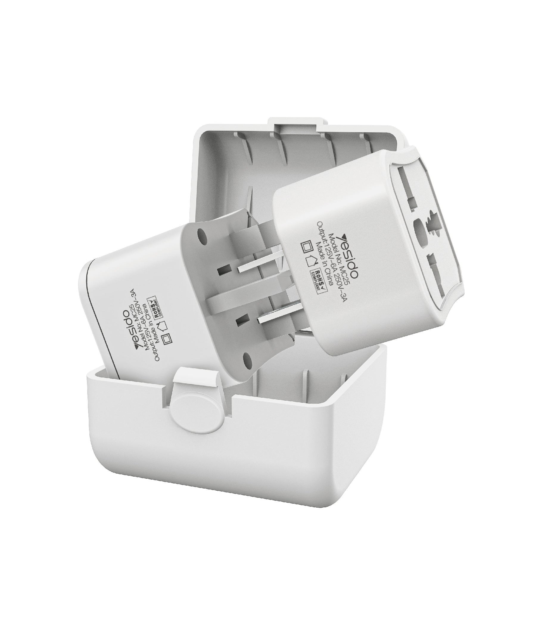 Yesido - Travel Adapter Plug - Universal, AC for CN/US/EU/UK, 750W - White