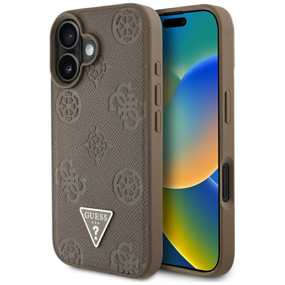 Guess - Peony Grained Hot Stamp Triangle MagSafe - iPhone 16 - Brown