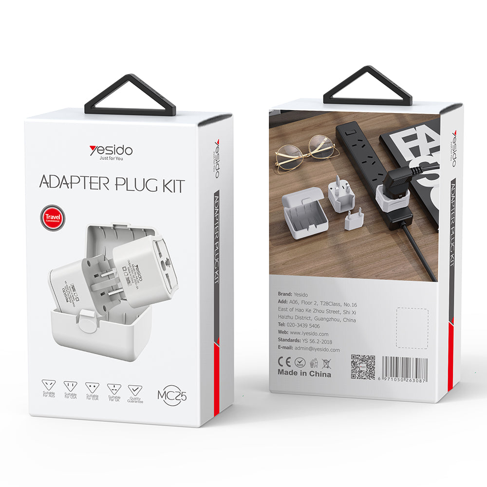 Yesido - Travel Adapter Plug - Universal, AC for CN/US/EU/UK, 750W - White