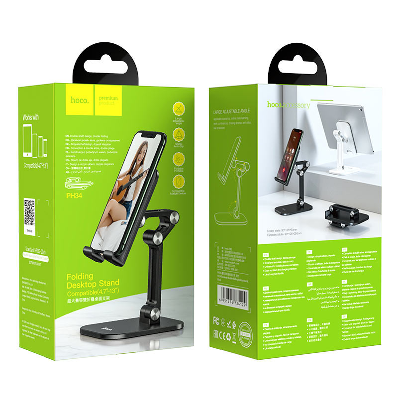 Hoco - Desk Holder - Foldable for Phone, Tablet, 4.7 - 13.0" - Black