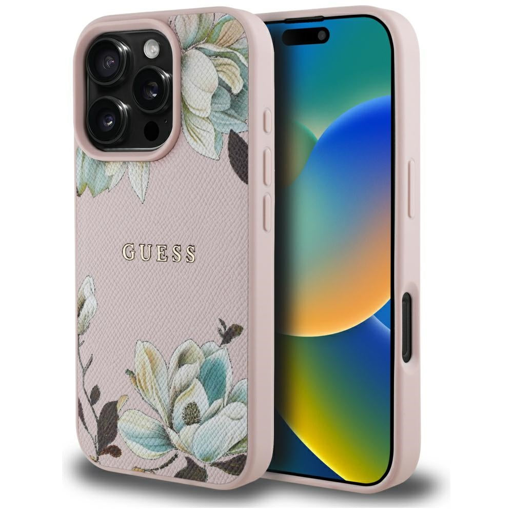 Guess - Grained Flowers MagSafe - iPhone 16 Pro - Pink