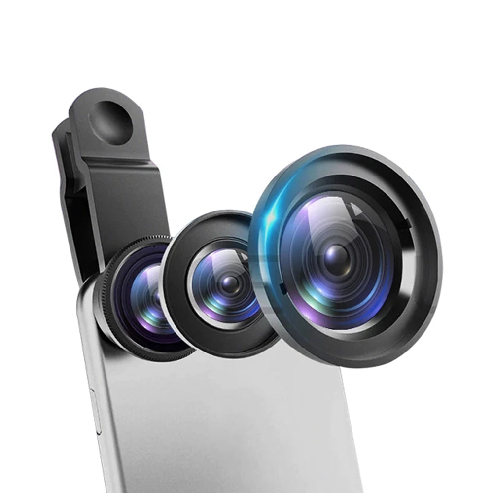 Techsuit Phone Camera Lenses Kit - Macro, Wide, Fish Eye, Black