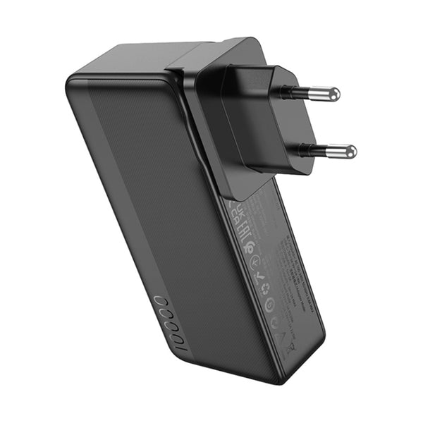Hoco - Power Bank with US / EU Plug (Q16) - USB, Type-C, 22.5W, 10000mAh - Black
