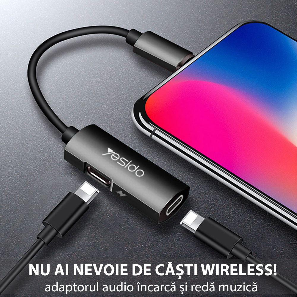 Yesido Audio Cable Adapter - Lightning to 2x Lightning - Black