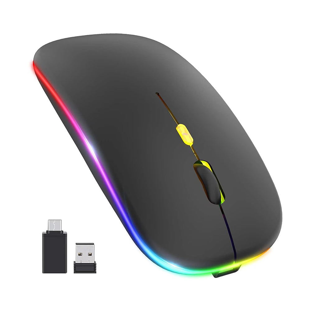 Techsuit Wireless Mouse - Gaming, RGB, Bluetooth, 2.4G, 1600 DPI - Black