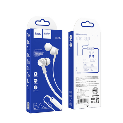 Ακουστικά HOCO M86 με μικρόφωνο και μπάσο 3.5mm audio plug Λευκά