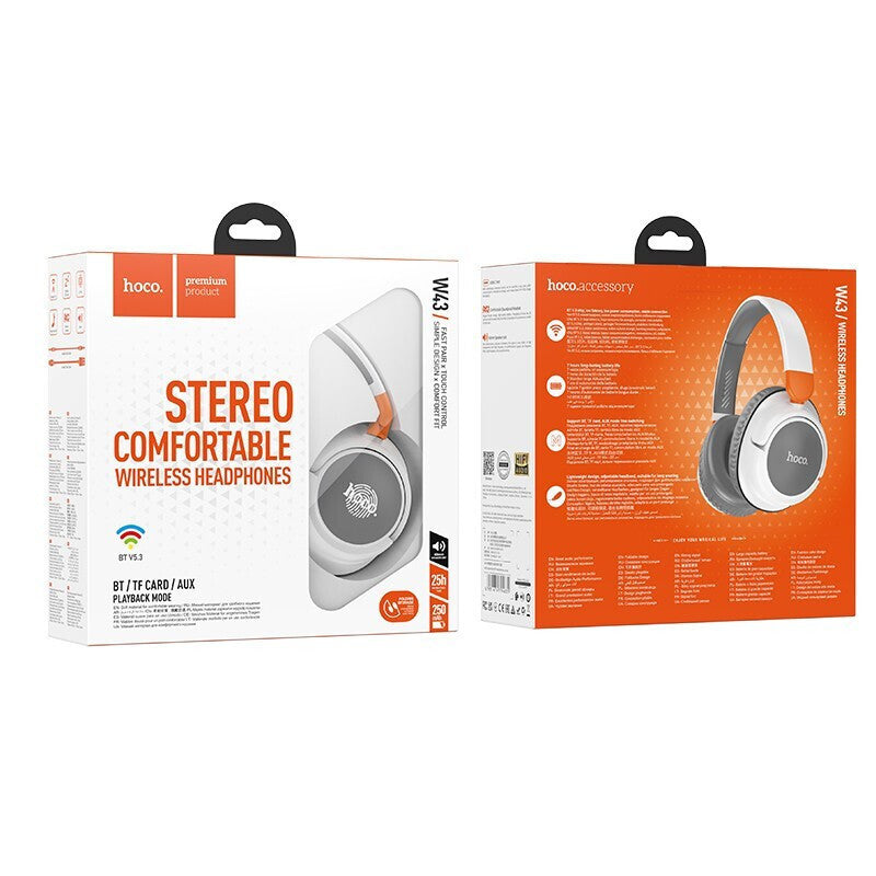 Hoco - Wireless Headphones (W43) - Bluetooth V5.2, Jack 3.5mm, TF Card - White