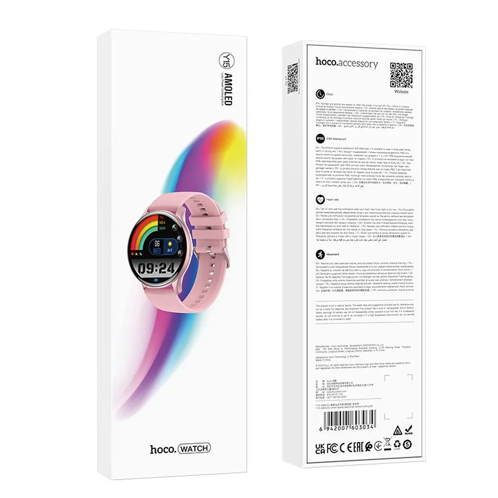 HOCO Y15 | Smartwatch με οθόνη Amoled 1.43″, ροζ