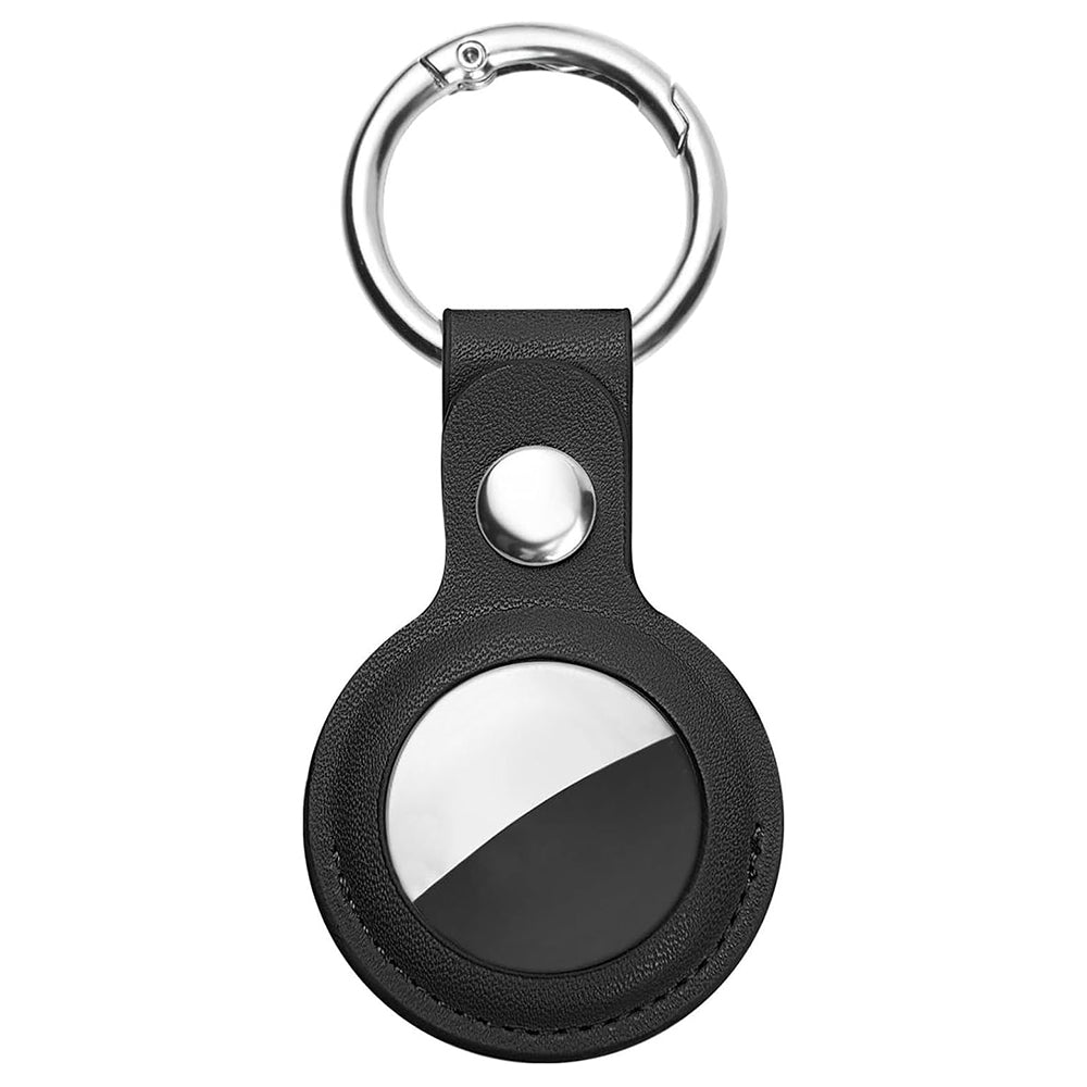 Secure Leather Holder (SLH1) - Apple AirTag Case, with Metal Ring - Black