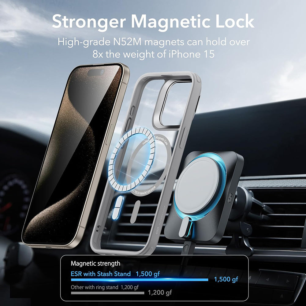 ESR Classic Hybrid HaloLock Kickstand - iPhone 15 Pro Max - Clear Grey