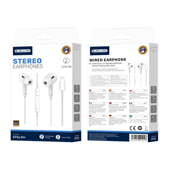 JELLICO wired earphones EP3A Lightning with microphone 1.2M White