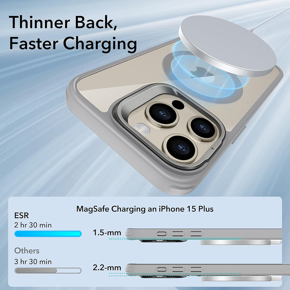 ESR Classic Hybrid HaloLock Kickstand - iPhone 15 Pro Max - Clear Grey