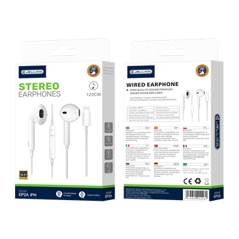 JELLICO wired earphones EP2A Lightning with microphone 1.2M White