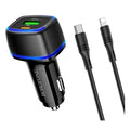 BOROFONE Car charger–BZ14A 20W PD USB-C + USB3.0 +cable USB-C to lightning black