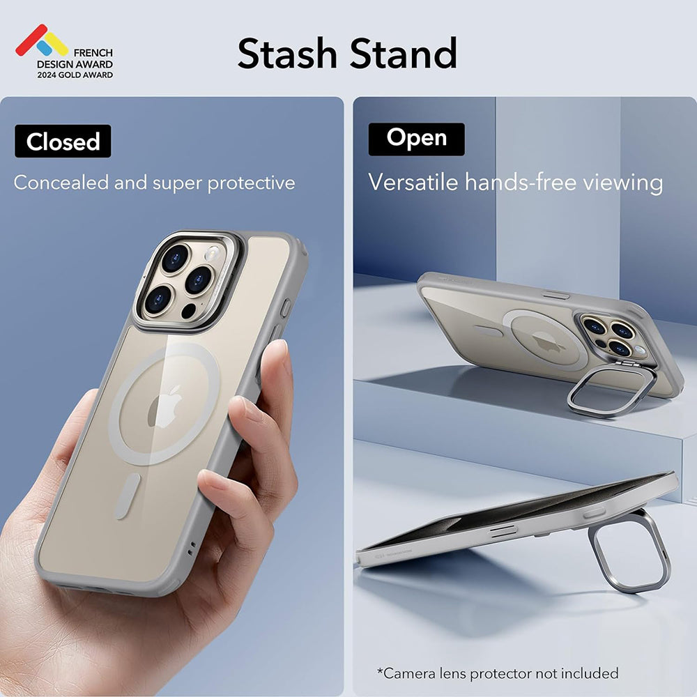 ESR Classic Hybrid HaloLock Kickstand - iPhone 15 Pro Max - Clear Grey