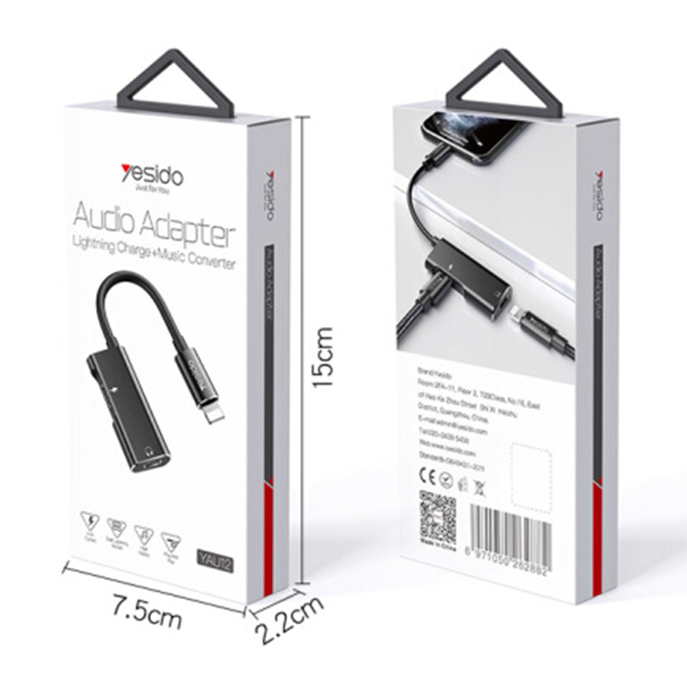 Yesido Audio Cable Adapter - Lightning to 2x Lightning - Black