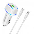 BOROFONE Car Charger White-1 USB Port & 1 USB-C Port With Cable USB-C TO USB-C