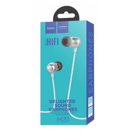 Ακουστικά HOCO M31 Με μικρόφωνο και HiFi ποιότητα ήχου 3.5mm audio plug Ασημένια