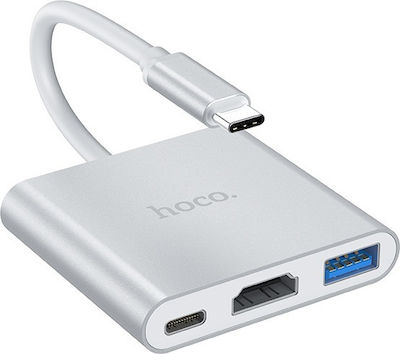 Hoco HB14 Easy use USB-C Docking Station με HDMI 4K PD Ασημί