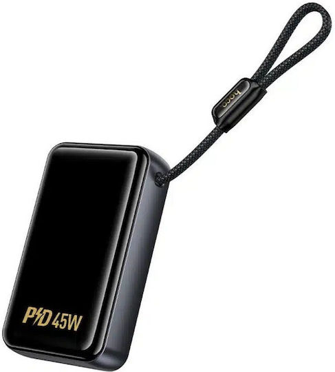 Hoco Q54 Shine Power Bank 20.000mah 45W με 2 Θύρες και Ενσωματωμένο Καλώδιο Type-C Μαύρο